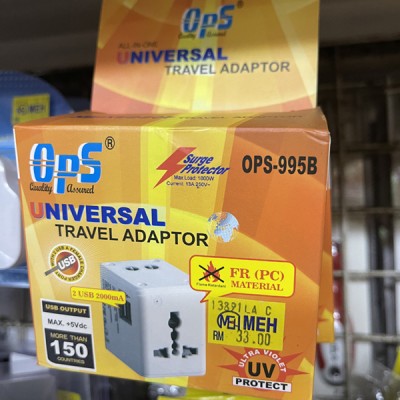 OPS universal Travel Adaptor with 2 USB 2000mA OPS995B